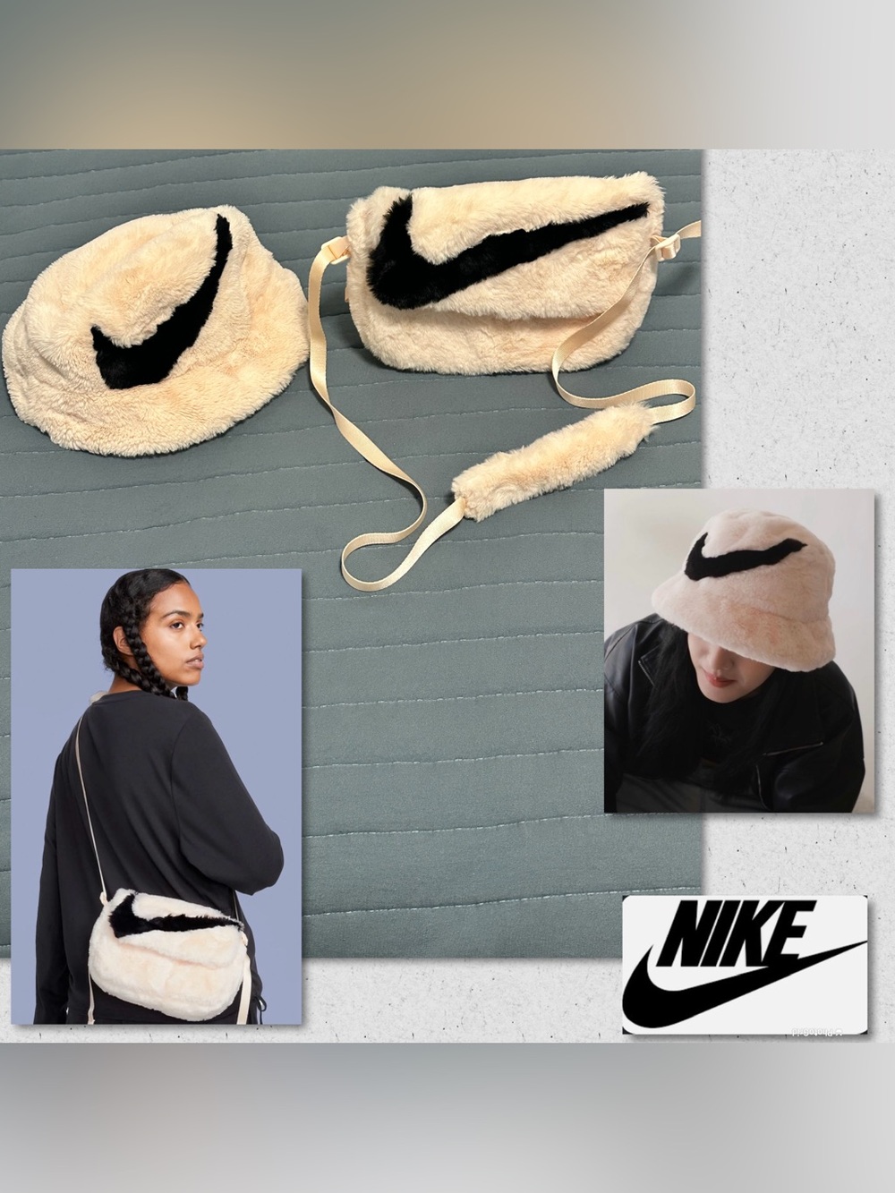Nike Faux Fur Crossbody Bag & Bucket Hat